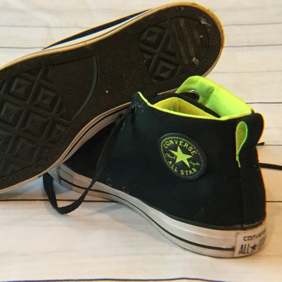 black and lime green converse